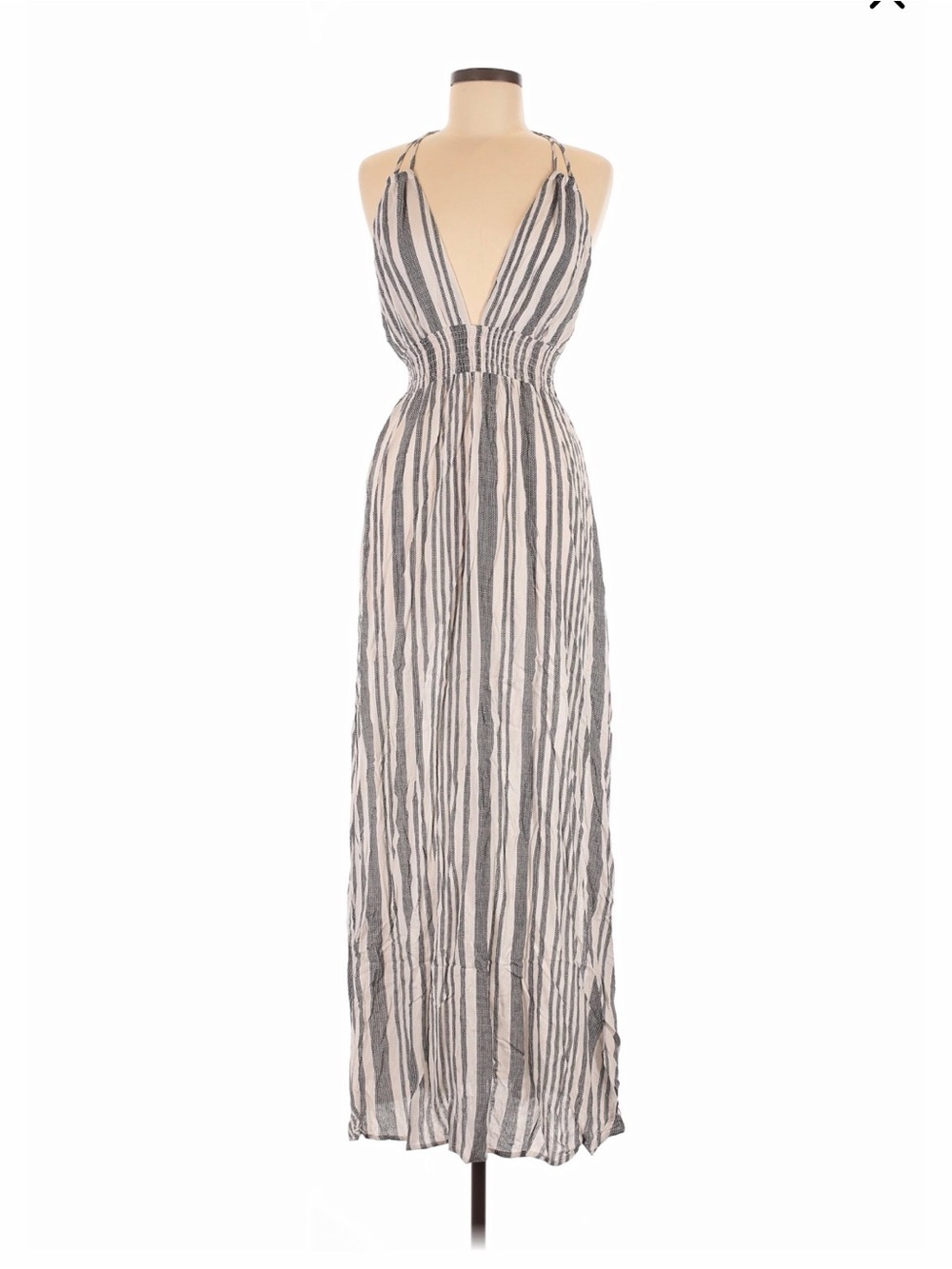 Striped Black and White Maxi Dress with Smocked Waist